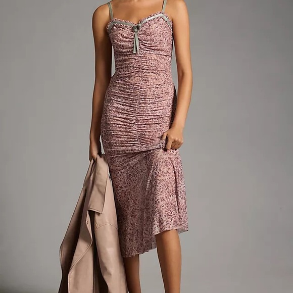 NWT By Anthropologie Sheer Mesh Dress - Size XXS- Pink Combo - Picture 3 of 10